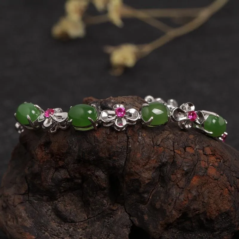 Natural Jade Bracelet Nephrite Silver Bracelet NB161