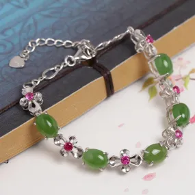 Natural Jade Bracelet Nephrite Silver Bracelet NB161