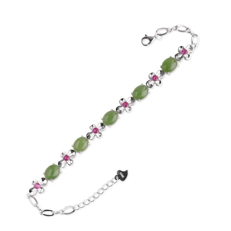 Natural Jade Bracelet Nephrite Silver Bracelet NB161