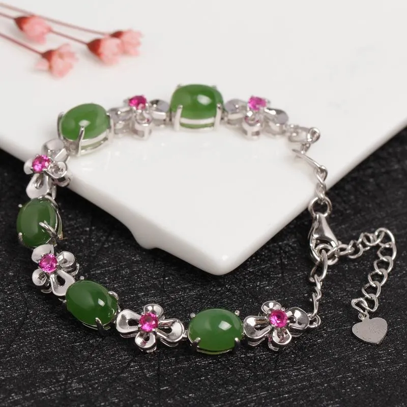 Natural Jade Bracelet Nephrite Silver Bracelet NB161