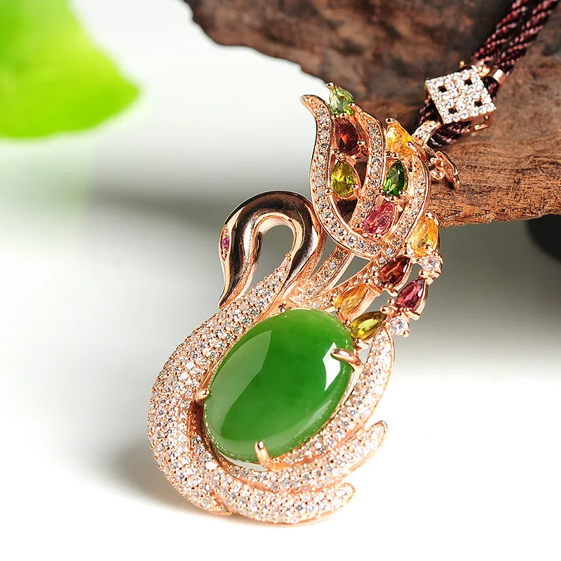 Natural Jade Pendant Nephrite Silver Pendant PT158