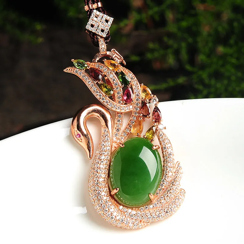 Natural Jade Pendant Nephrite Silver Pendant PT158