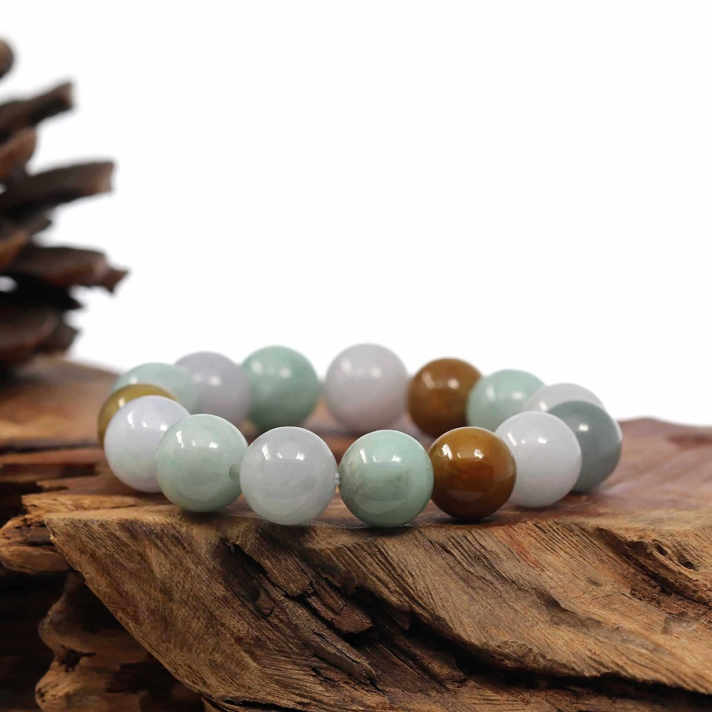 Natural Jadeite Jade 13mm Round Beads Bracelet ( 13 mm ) For Men