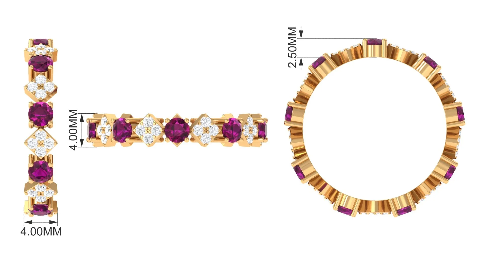 Natural Rhodolite and Diamond Eternity Band Ring