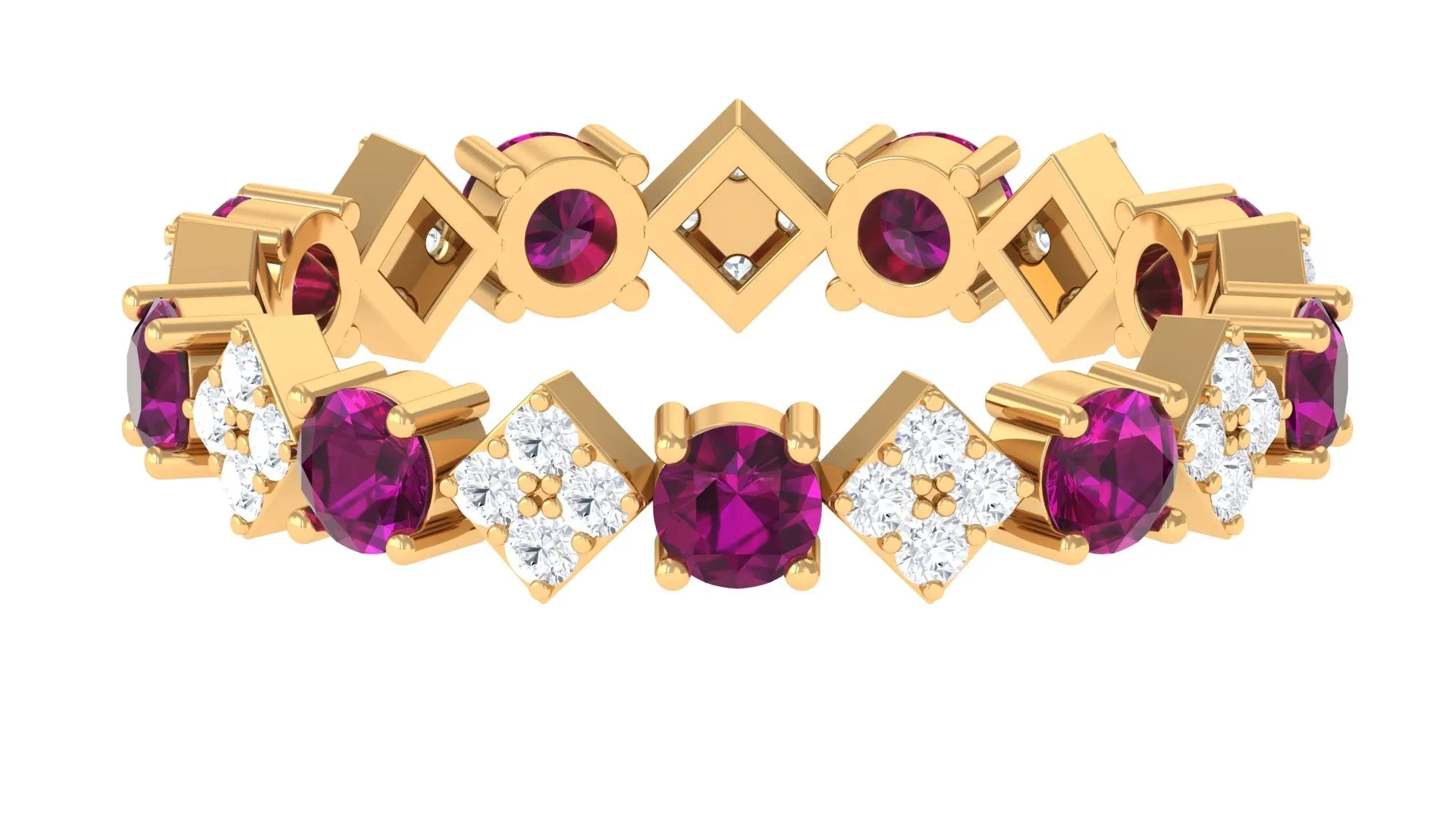 Natural Rhodolite and Diamond Eternity Band Ring