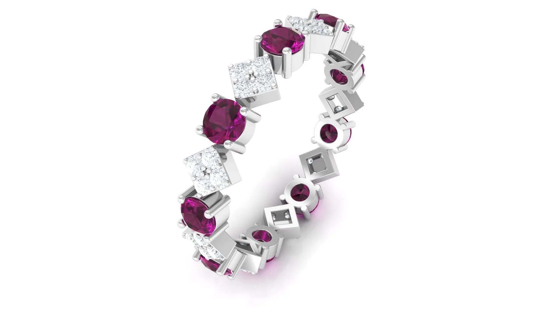 Natural Rhodolite and Diamond Eternity Band Ring