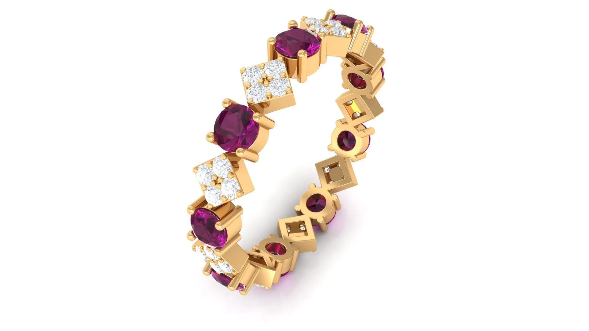 Natural Rhodolite and Diamond Eternity Band Ring