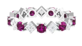 Natural Rhodolite and Diamond Eternity Band Ring