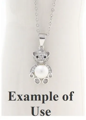 Necklace Pendant Blank Setting Bear Charm 11x25mm Sterling Silver White Gold Fine 925 For One Pearl Prong DIY Jewelry Finding Wholesale 1pc