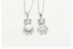 Necklace Pendant Blank Setting Bear Charm 11x25mm Sterling Silver White Gold Fine 925 For One Pearl Prong DIY Jewelry Finding Wholesale 1pc