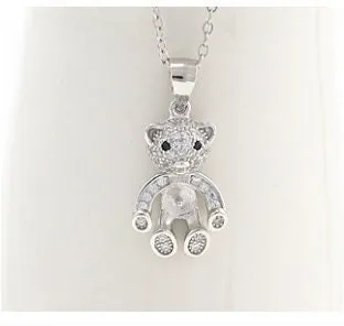 Necklace Pendant Blank Setting Bear Charm 11x25mm Sterling Silver White Gold Fine 925 For One Pearl Prong DIY Jewelry Finding Wholesale 1pc