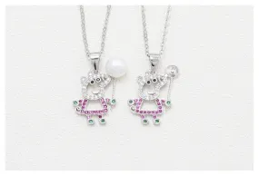 Necklace Pendant Blank Setting Piggy Charm 16x23mm Sterling Silver White Gold Fine 925 For One Pearl Prong DIY Jewelry Finding Wholesale 1pc