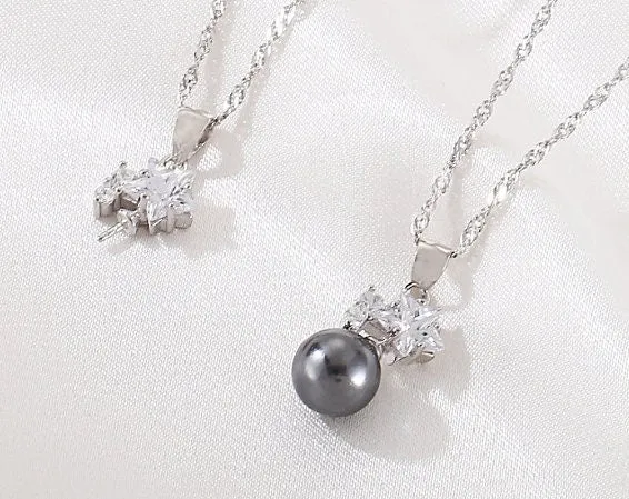 Necklace Pendant Blank Setting Star Charm 9x23mm Sterling Silver White Gold Fine 925 For One Pearl Prong DIY Jewelry Finding Wholesale 1pc