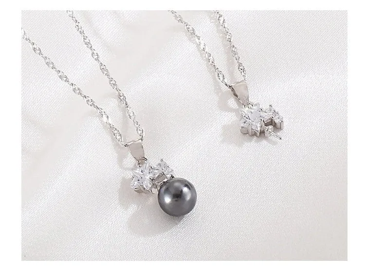 Necklace Pendant Blank Setting Star Charm 9x23mm Sterling Silver White Gold Fine 925 For One Pearl Prong DIY Jewelry Finding Wholesale 1pc