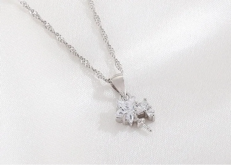 Necklace Pendant Blank Setting Star Charm 9x23mm Sterling Silver White Gold Fine 925 For One Pearl Prong DIY Jewelry Finding Wholesale 1pc