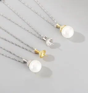 Necklace Pendant Setting Blank 12mm 1pc 1.1g 925 Sterling Silver Flower Shape Base for 1 Pearl Bead CZ Semi Mount Wholesale Available