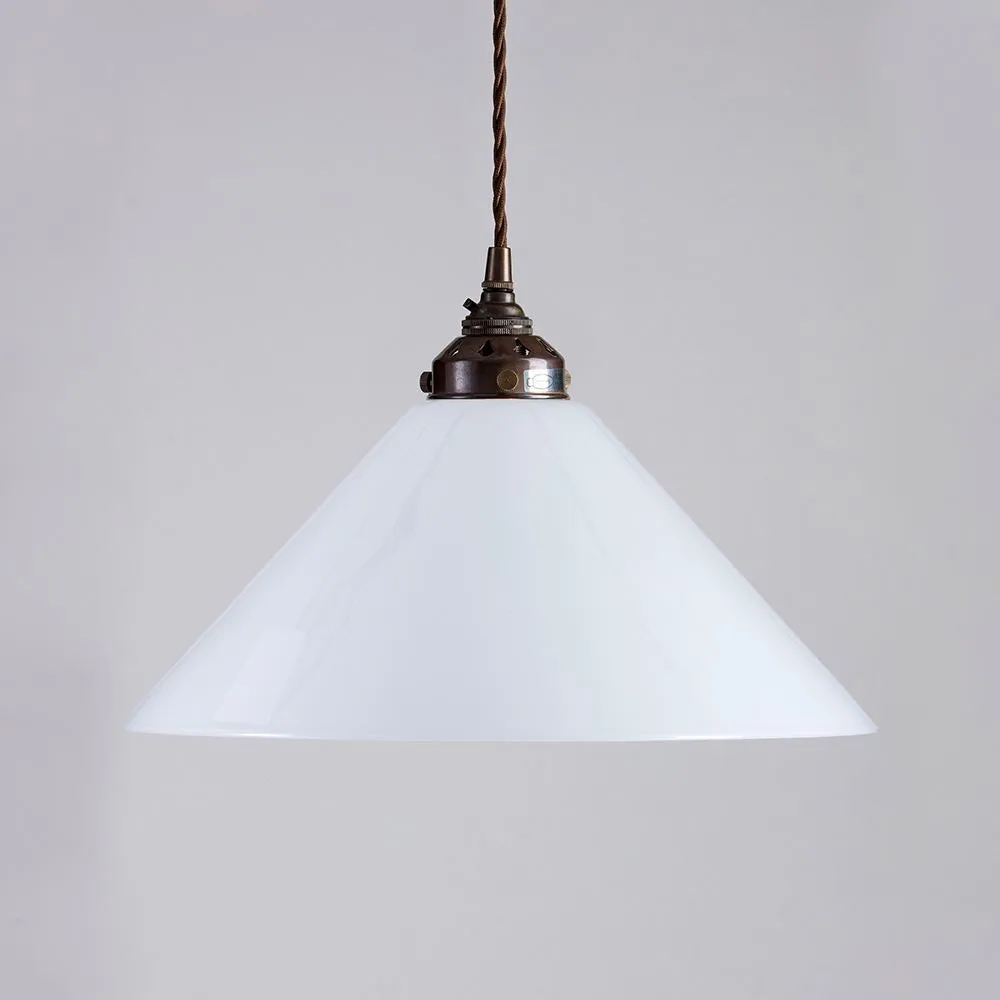 Old School Electric B22 Conical Opal Glass Pendant Light