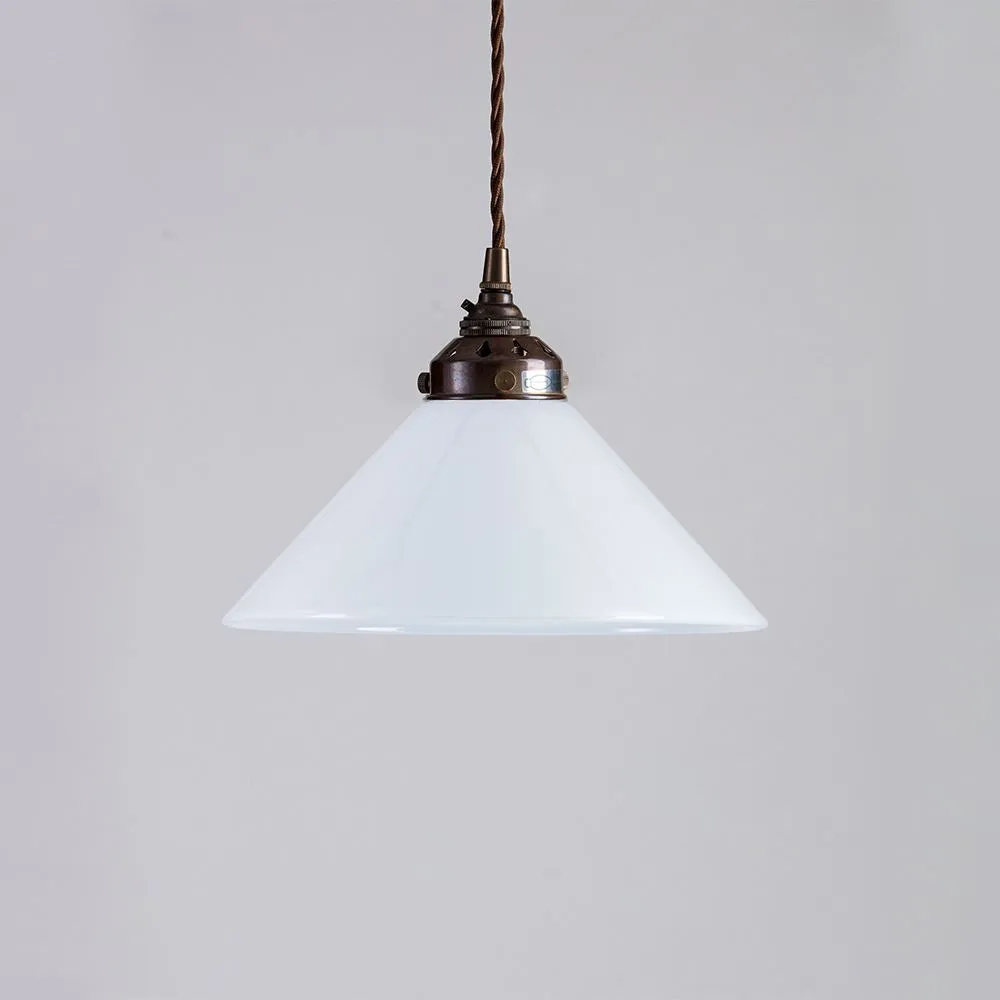 Old School Electric B22 Conical Opal Glass Pendant Light