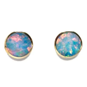Opal Earrings 9mm Round Inlaid Design Studs