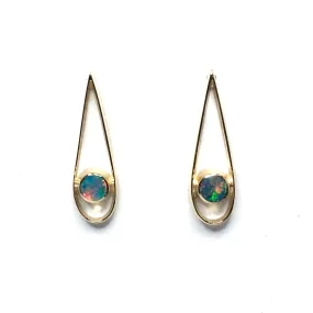 Opal Earrings Round Inlaid Open Tear Drop Design Studs
