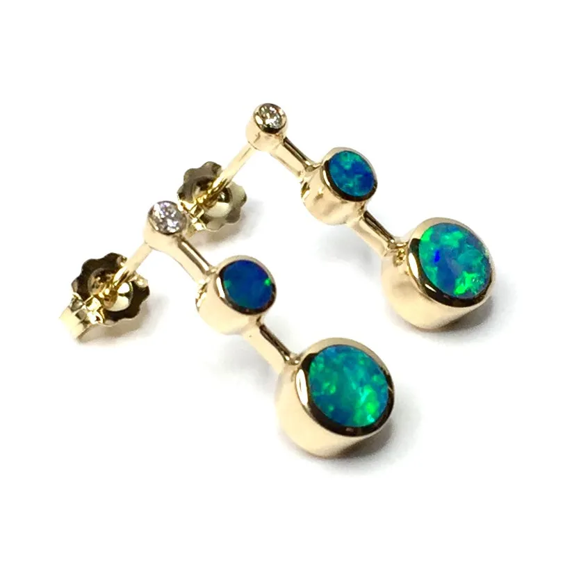 Opal Earrings Round Inlaid with .04ctw Round Diamonds