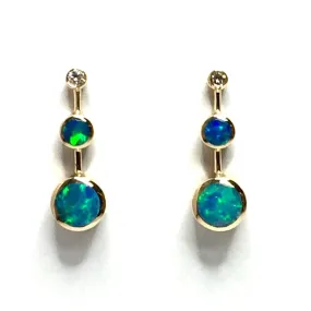 Opal Earrings Round Inlaid with .04ctw Round Diamonds