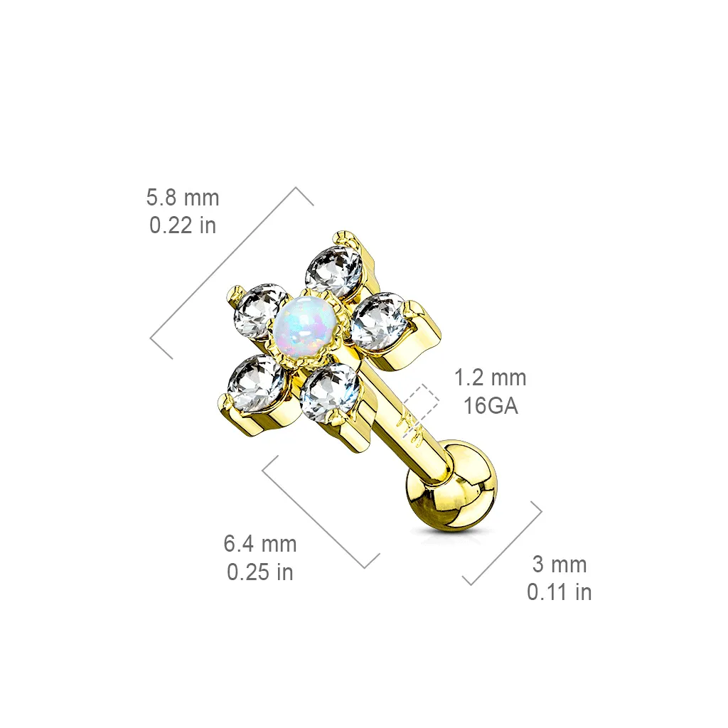 Opal Flower Body Jewellery in 14K Yellow Gold. Labret, Monroe, Tragus and Cartilage Earrings.