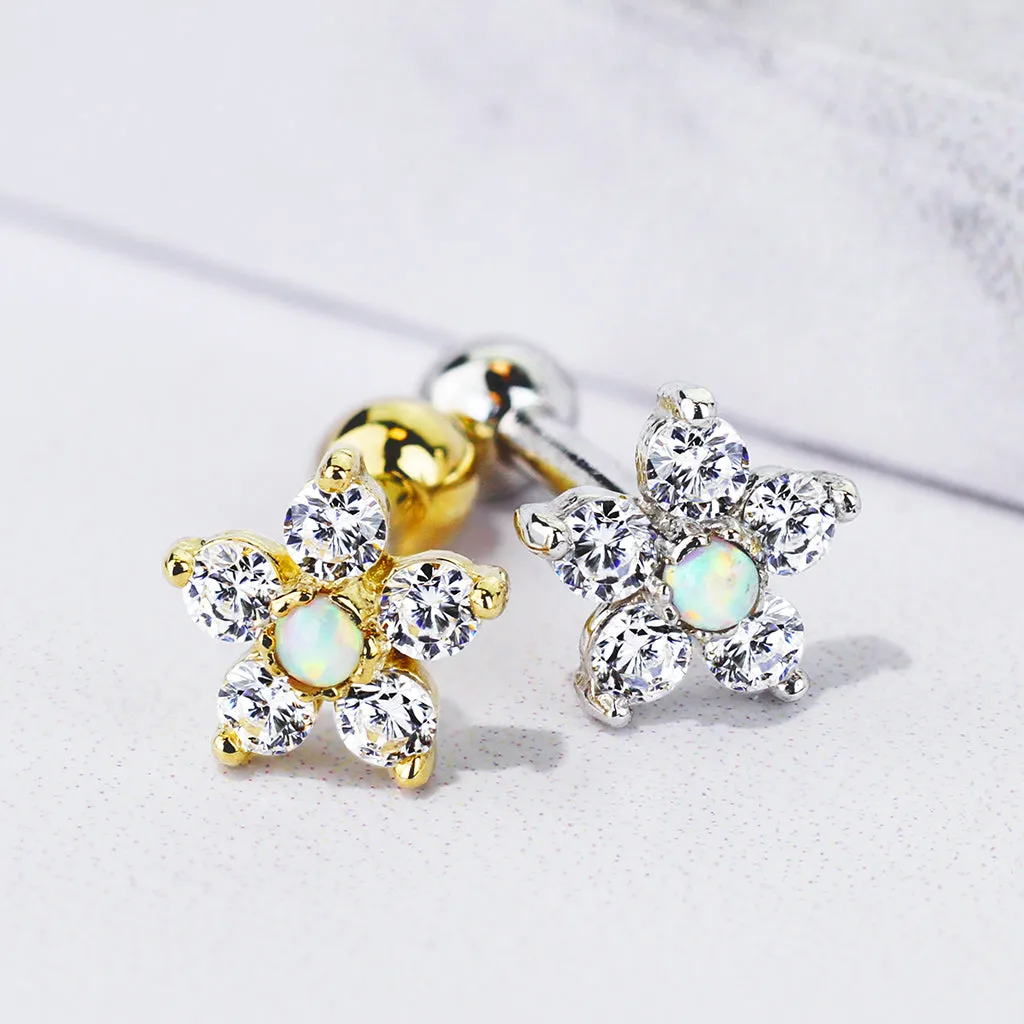 Opal Flower Body Jewellery in 14K Yellow Gold. Labret, Monroe, Tragus and Cartilage Earrings.