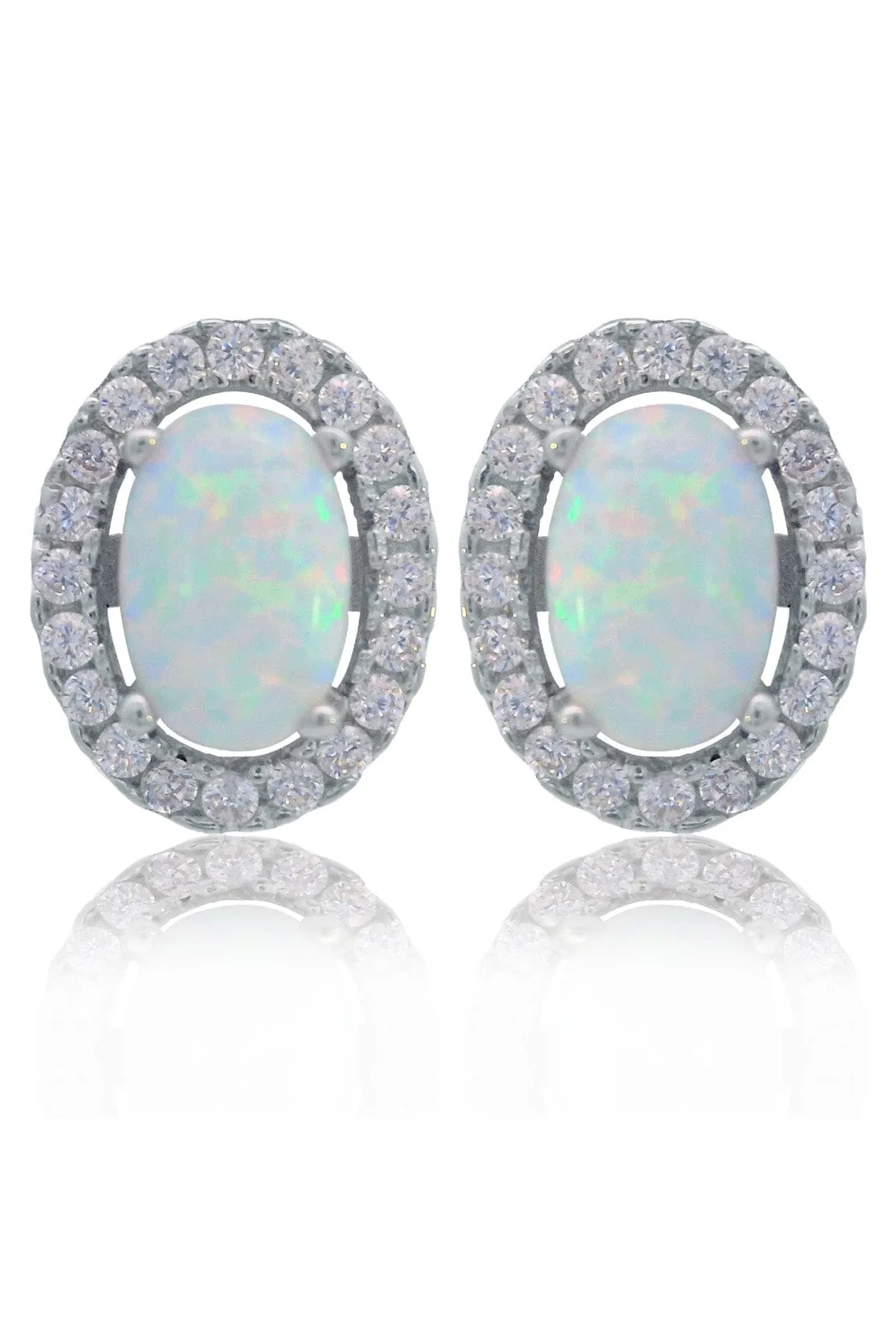 OPAL GLOW BLACKWATTLE WHITE CREATED OPAL EARRINGS SILVER