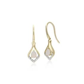 Opal Ohrring, 9 Karat Gelbgold Rund Opal & Diamant Blatt Ohrhänger