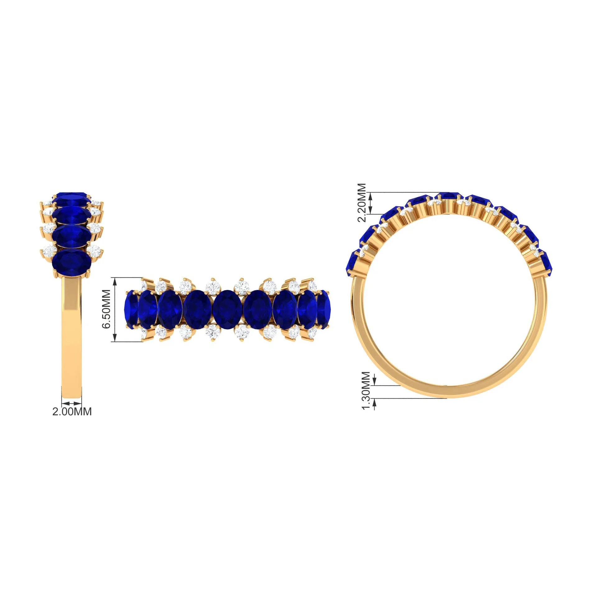 Oval Cut Blue Sapphire and Diamond Half Eternity Ring