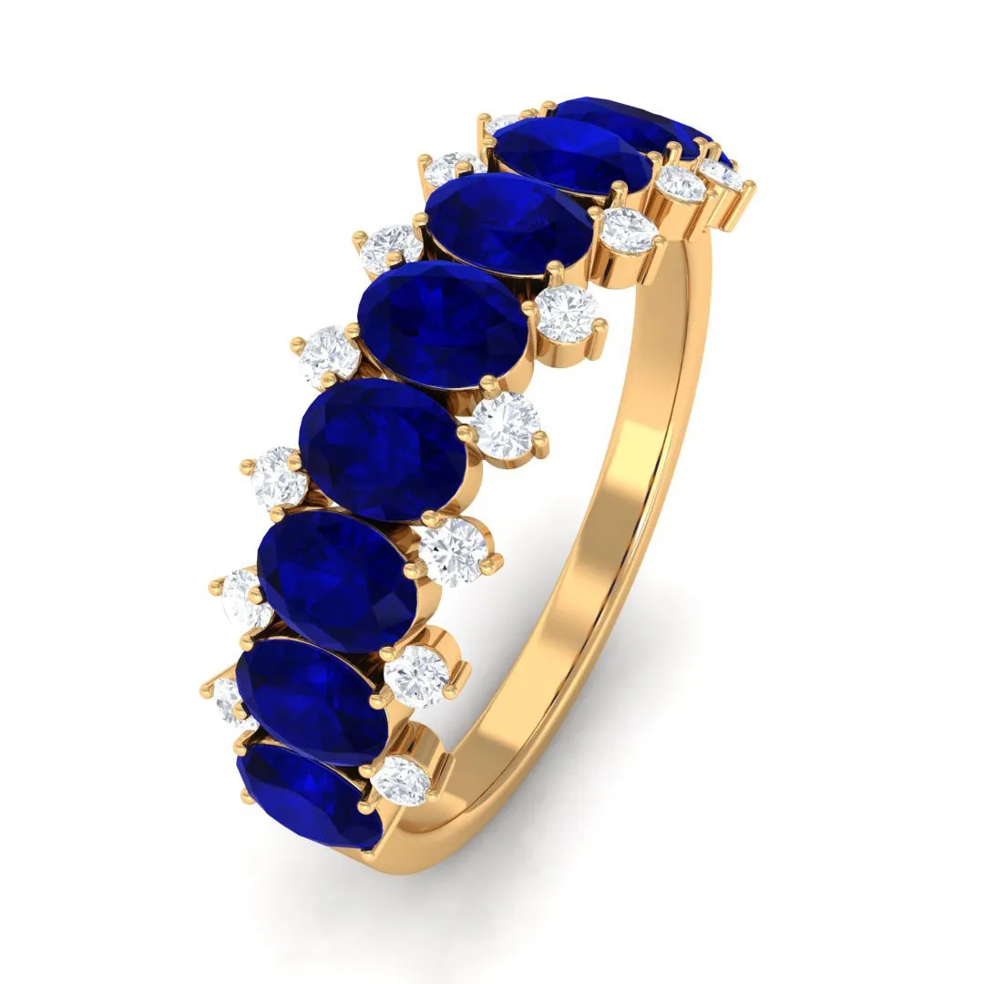 Oval Cut Blue Sapphire and Diamond Half Eternity Ring