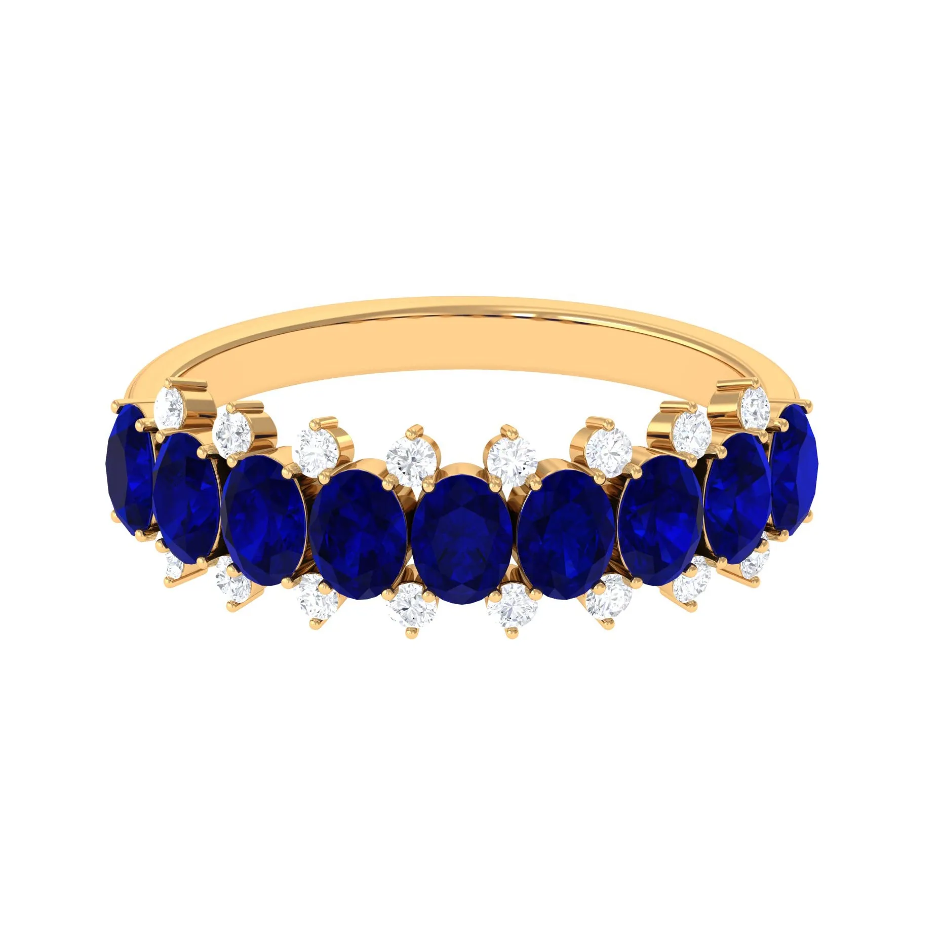 Oval Cut Blue Sapphire and Diamond Half Eternity Ring