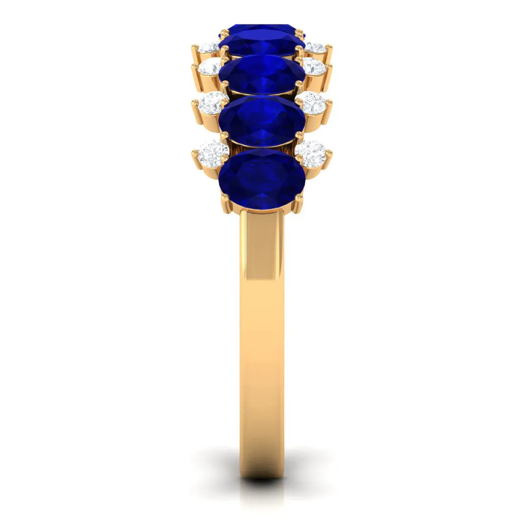 Oval Cut Blue Sapphire and Diamond Half Eternity Ring
