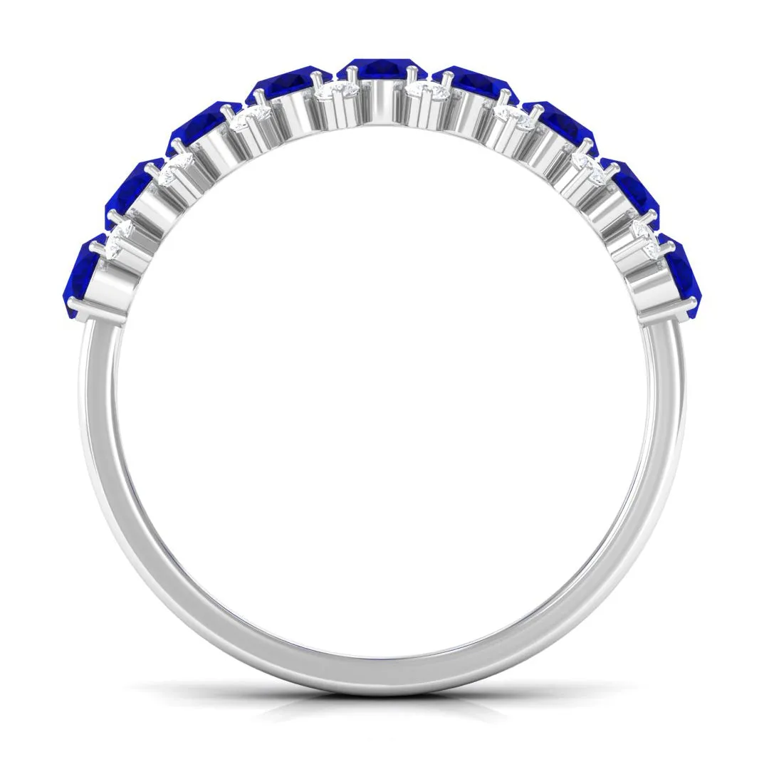 Oval Cut Blue Sapphire and Diamond Half Eternity Ring
