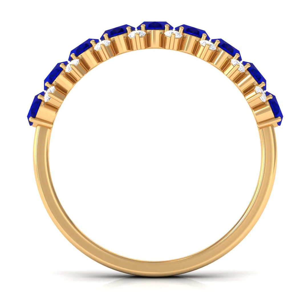 Oval Cut Blue Sapphire and Diamond Half Eternity Ring