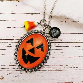 Oval Jackolantern Pumpkin Necklace