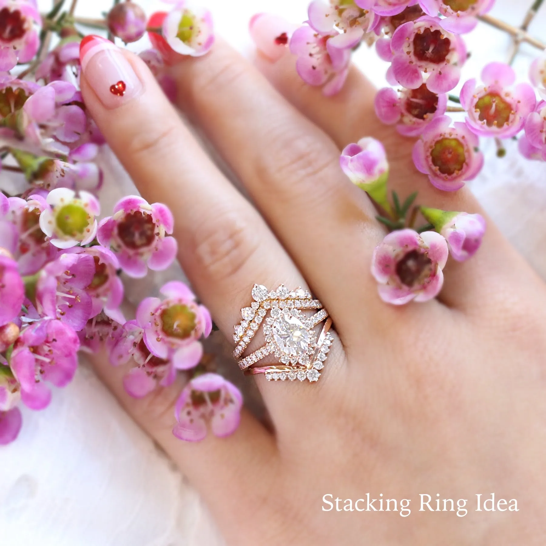 Oval Moissanite Engagement Ring in Tiara Halo Diamond Pave Band