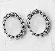 Oval Vintage Opal Button Stud Earrings