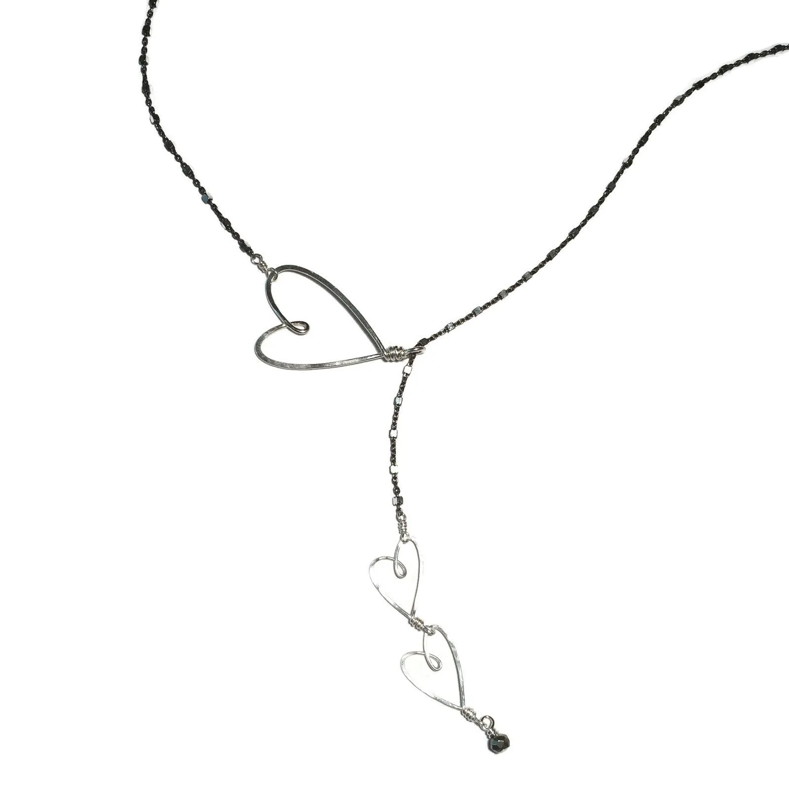 Oxidized Sliding Hearts Necklace