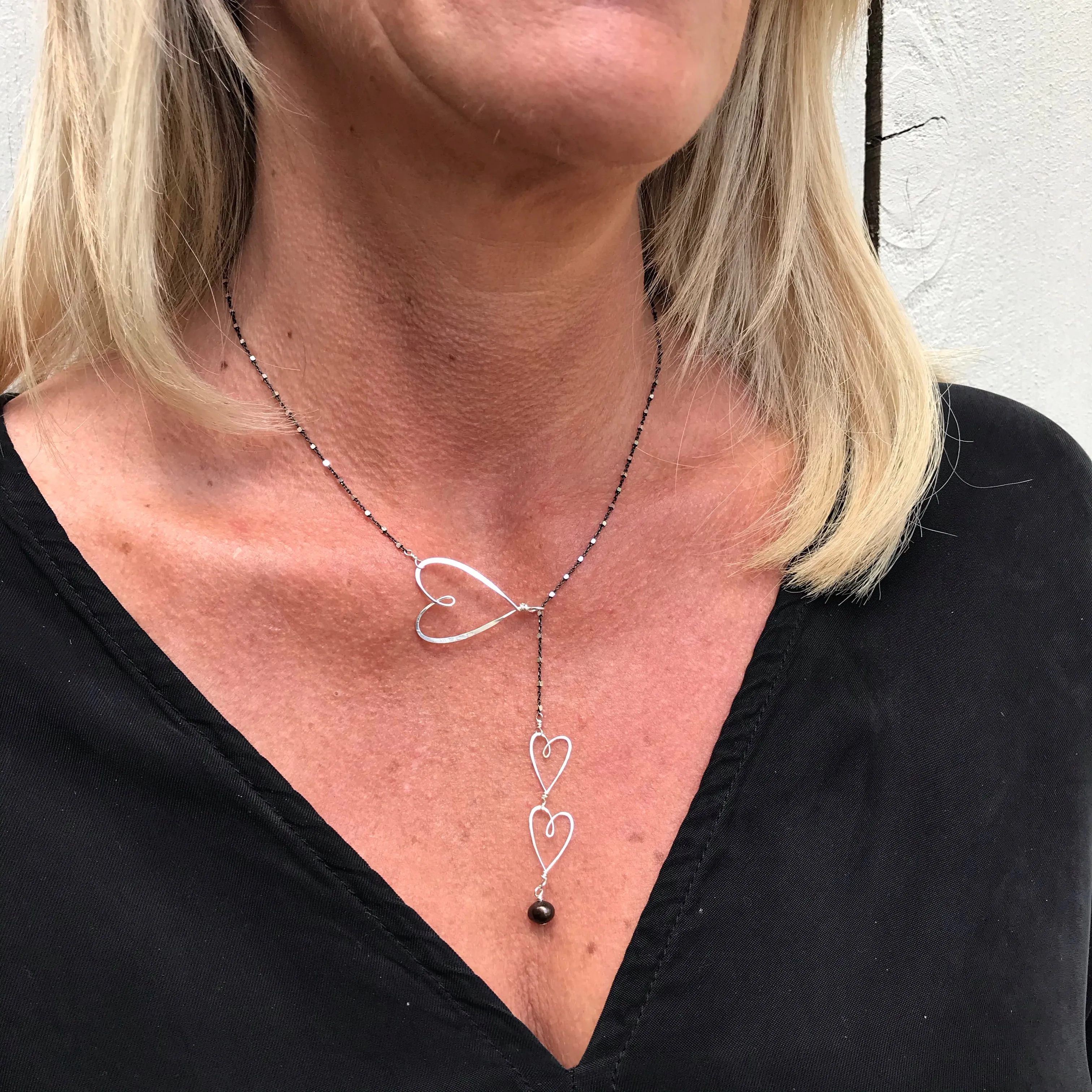 Oxidized Sliding Hearts Necklace