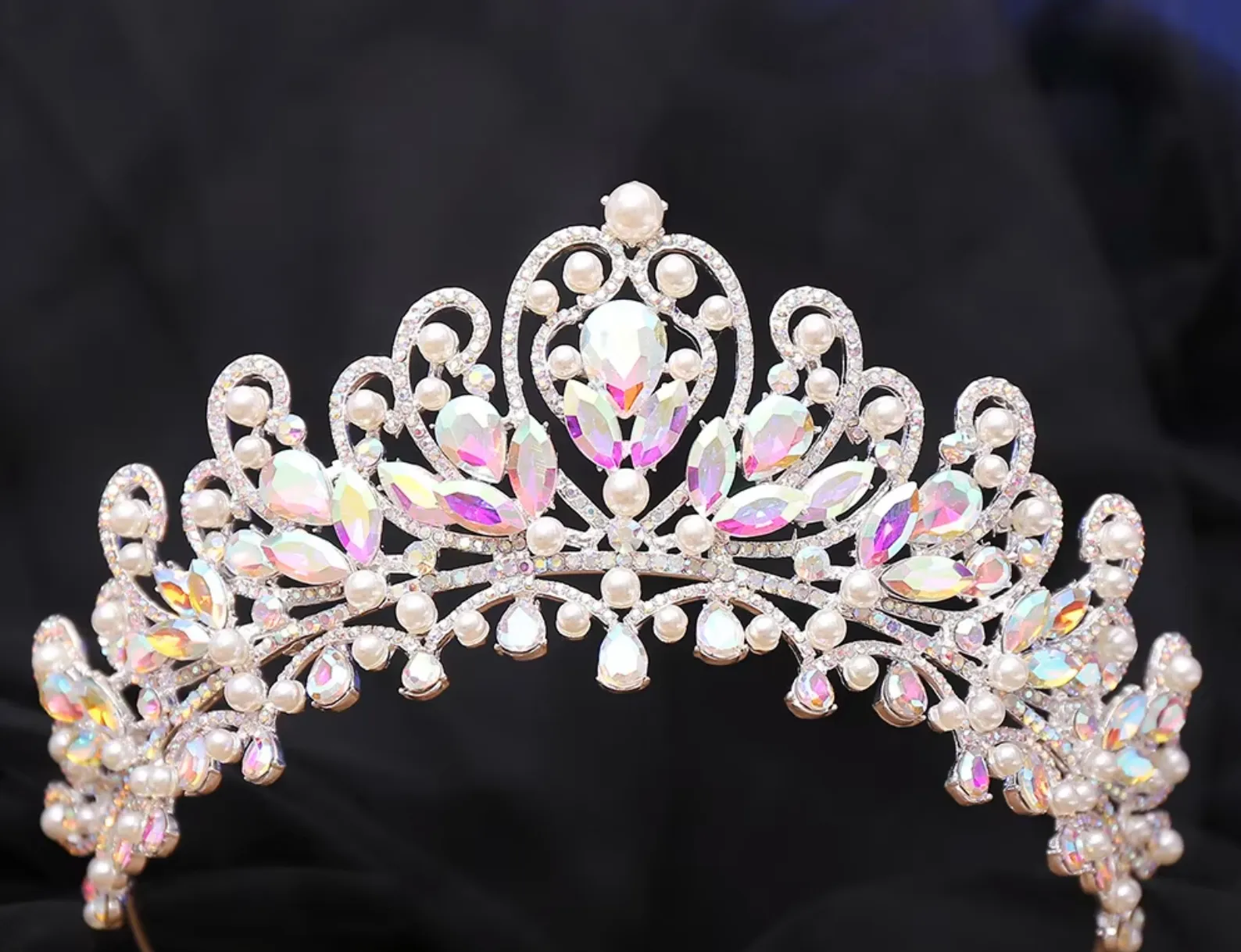 Pearl Royal Queen Crown Crystal Tiara
