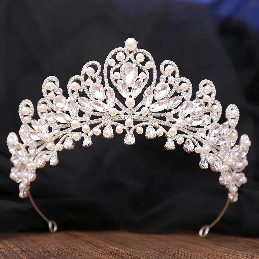 Pearl Royal Queen Crown Crystal Tiara