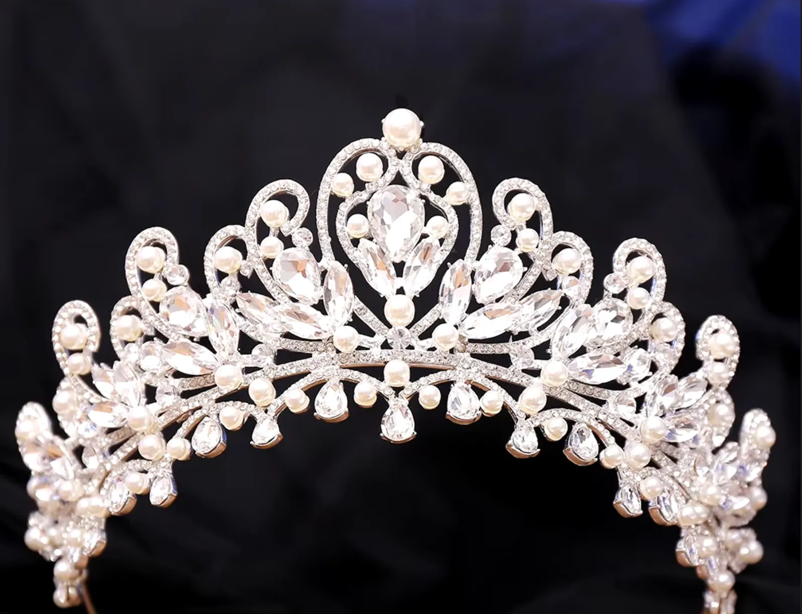 Pearl Royal Queen Crown Crystal Tiara