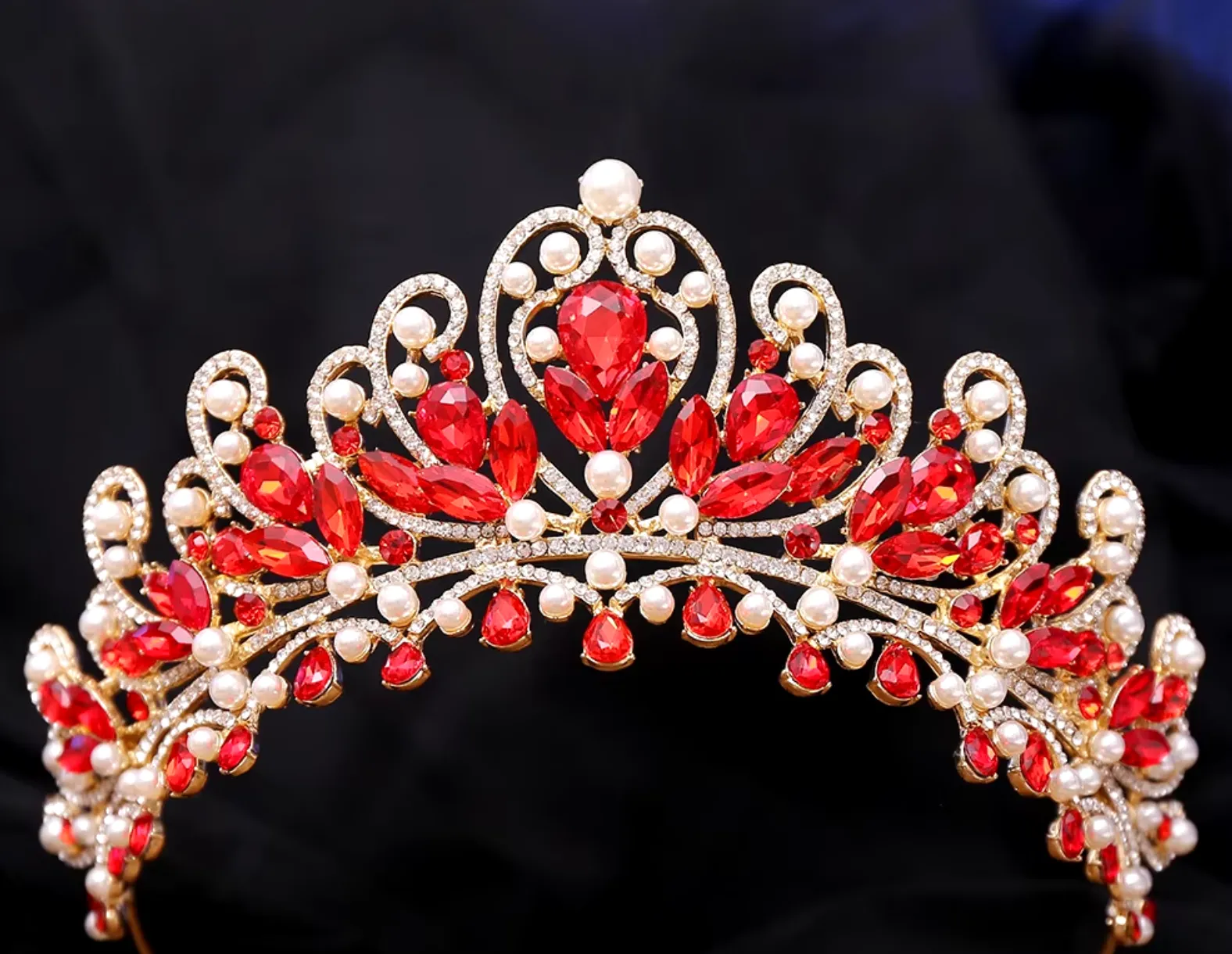 Pearl Royal Queen Crown Crystal Tiara