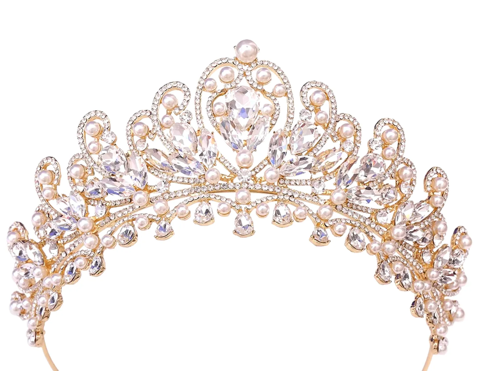 Pearl Royal Queen Crown Crystal Tiara