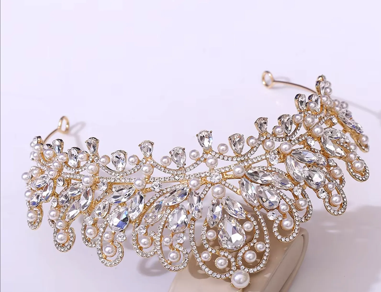 Pearl Royal Queen Crown Crystal Tiara