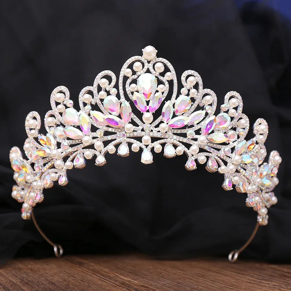 Pearl Royal Queen Crown Crystal Tiara