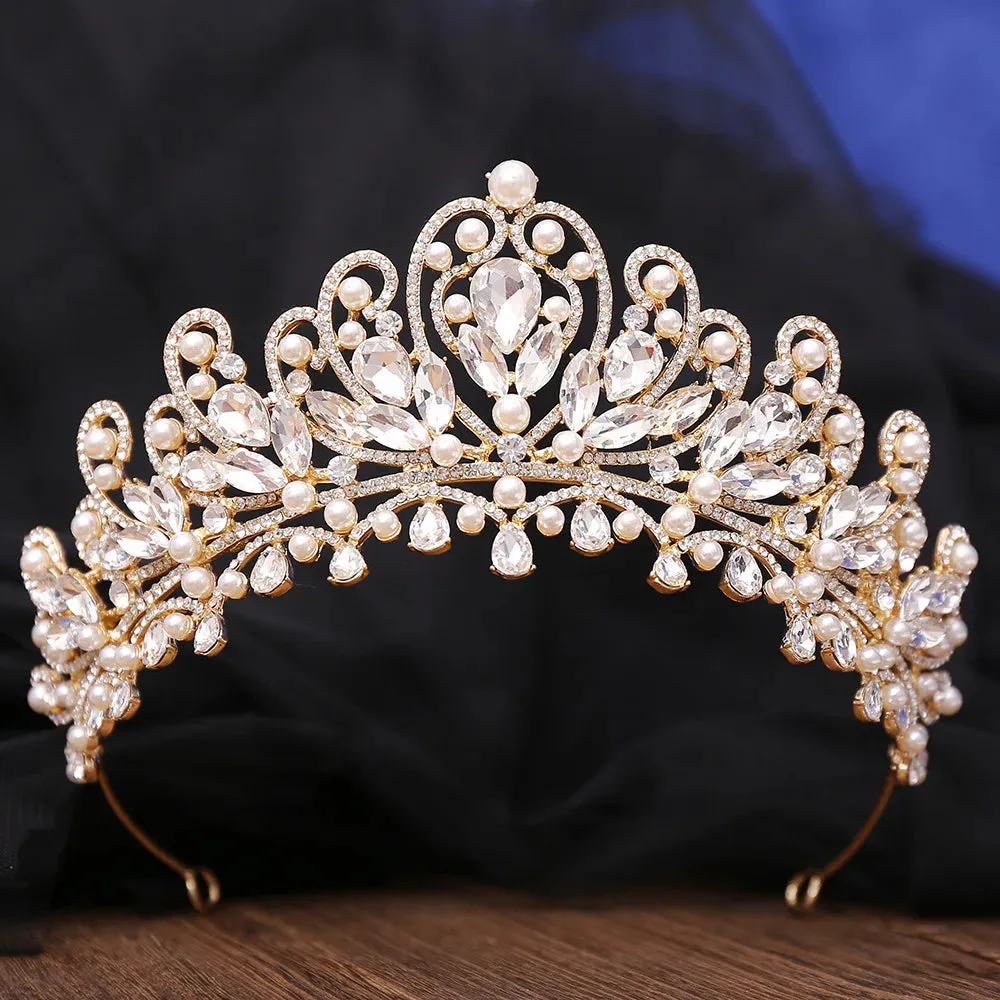Pearl Royal Queen Crown Crystal Tiara