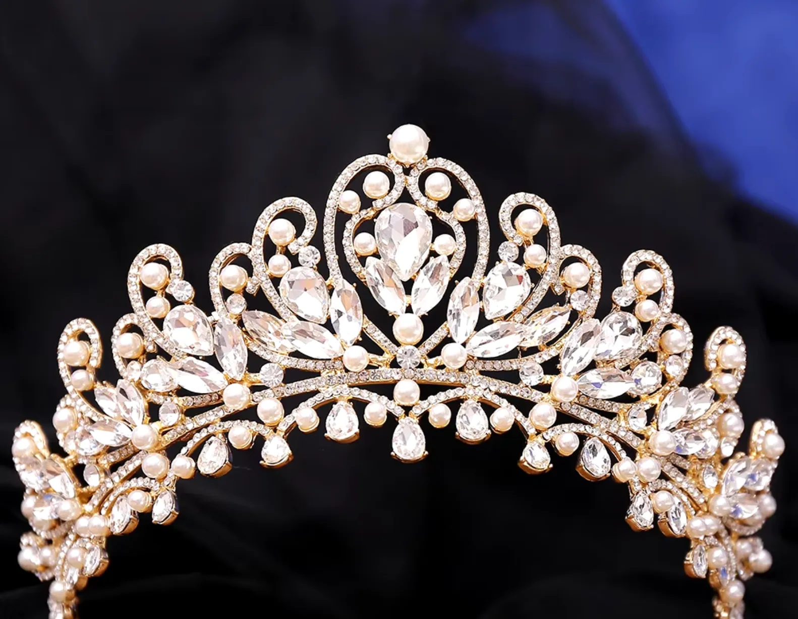 Pearl Royal Queen Crown Crystal Tiara